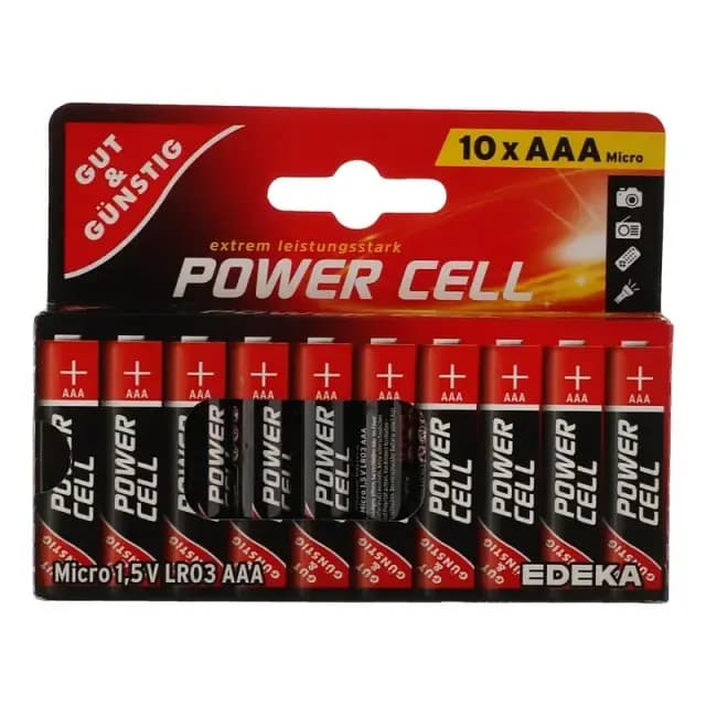 باتری نیم قلمی آلکالاین AAA بسته10 عددی مارک POWER CELL